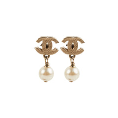 Chanel CC Gold Pearl Drop Earrings Costume Jewellery