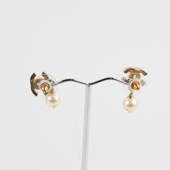 Chanel CC Gold Pearl Drop Earrings Costume Jewellery
