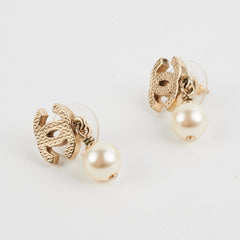 Chanel CC Gold Pearl Drop Earrings Costume Jewellery