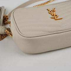 Saint Laurent Lou Mini Quilted Monogram Cream Camera Bag