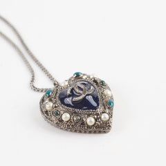 Chanel Heart Necklace Gunmetal with Pearls Costumer Jewellery