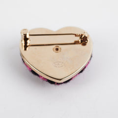 Chanel Heart Brooch Tweed Pink