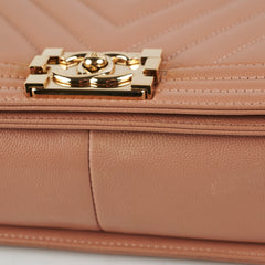 Chanel Old Medium Boy Caviar Beige