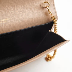 Saint Laurent Uptown Pouch in Grain with Chain Beige