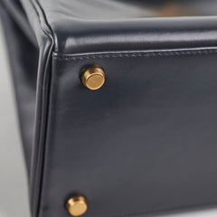Hermes Vintage Kelly 28 Box Leather Navy - H Circle 1978