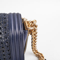 Chanel Old Medium Braided Reverso Boy Bag Navy