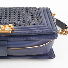 Chanel Old Medium Braided Reverso Boy Bag Navy