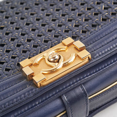 Chanel Old Medium Braided Reverso Boy Bag Navy