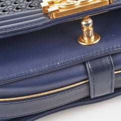 Chanel Old Medium Braided Reverso Boy Bag Navy