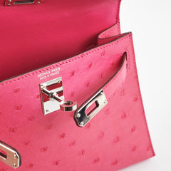 Hermes Mini Kelly Ostrich Rose Tyrine - D Stamp