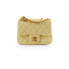 Chanel Mini Square Lambskin Camelia Crush Light Yellow Microchip