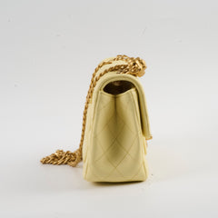 Chanel Mini Square Lambskin Camelia Crush Light Yellow Microchip