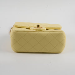 Chanel Mini Square Lambskin Camelia Crush Light Yellow Microchip