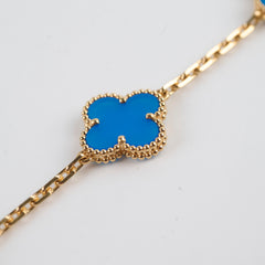 Van Cleef & Arpels Vintage 5 Motifs Alhambra Bracelet Blue Agate