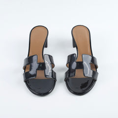 Hermes Oasis Patent Sandals Black Size 37