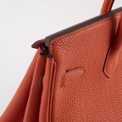 Hermes Birkin 25 PHW Togo Terre Battue/Rouge Duchesse Y Stamp