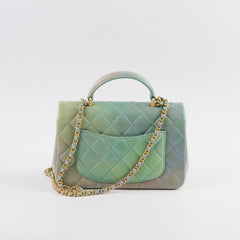 Chanel Mini Rectangular LambskinTop Handle Ombre Green - Microchip