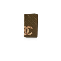 Chanel Lambskin Python Quilted Long Wallet Khaki