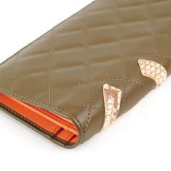 Chanel Lambskin Python Quilted Long Wallet Khaki
