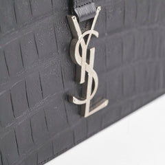 Saint Laurent Black Croc Embossed Crossbody