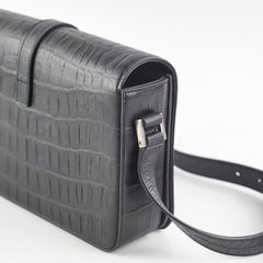 Saint Laurent Black Croc Embossed Crossbody