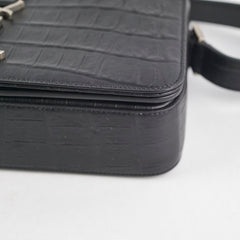 Saint Laurent Black Croc Embossed Crossbody