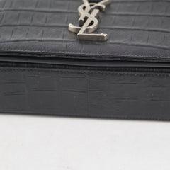 Saint Laurent Black Croc Embossed Crossbody