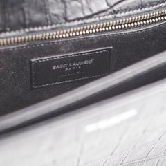 Saint Laurent Black Croc Embossed Crossbody