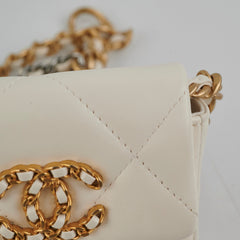Chanel 19 Coin Purse with Chain White Goatskin