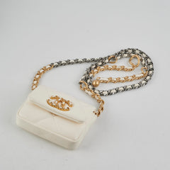 Chanel 19 Coin Purse with Chain White Goatskin