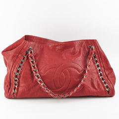 Chanel CC Chain Leather Tote Red