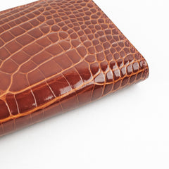 Hermes Bearn Croc Wallet Brown - Stamp K