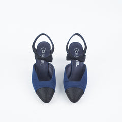 Chanel Bowtie Slingback Heels Navy