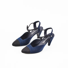 Chanel Bowtie Slingback Heels Navy