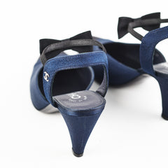 Chanel Bowtie Slingback Heels Navy