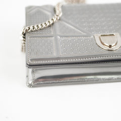 Christian Dior Small Micro Cannage Wallet On Chain Metallic Silver