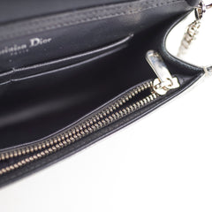 Christian Dior Small Micro Cannage Wallet On Chain Metallic Silver