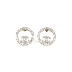 Chanel Round Rhinestone Logo Earrings Costume Jewellery