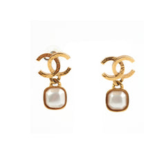Chanel Coco Logo Pearl Square Drop Earrings Costume Jewellery