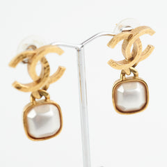 Chanel Coco Logo Pearl Square Drop Earrings Costume Jewellery