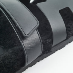 Hermes Noir Sandales Chypre Veau