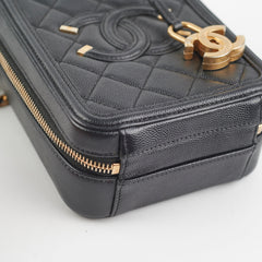 Chanel Caviar CC Filigree Vertical Vanity Case Bag Black