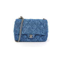 ITEM 25 - Chanel Denim Quilted Camelia Small Medium Flap