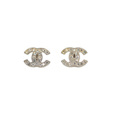 Chanel Coco Logo Rhinestone Silver Earrings Costume Jewellery