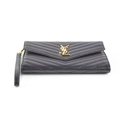 Saint Laurent Grained Leather Black Clutch Wristlet