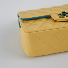 Chanel 21P Mini Rectangular Lambskin Flap Yellow/Blue