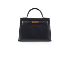Hermes Kelly 32 Box Calf Black - E Square