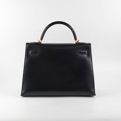 Hermes Kelly 32 Box Calf Black - E Square