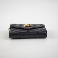 Saint Laurent Trifold Compact Leather Wallet Black