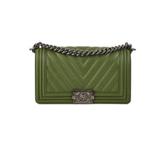 Chanel Old Medium Boy Lambskin Oilve Green